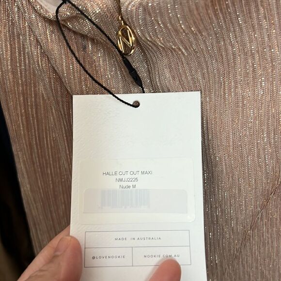 Nookie Revolve Halle Cut Out Maxi Dress Front Slit Medium in Nude Metallic $329 - Picture 5 of 6